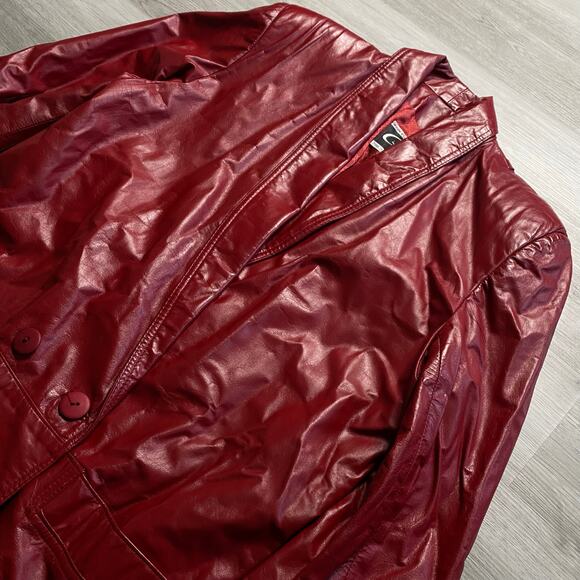 Vintage GIII G3 Red Double Breasted Long Genuine Leather Jacket Coat Size Medium - Picture 3 of 10